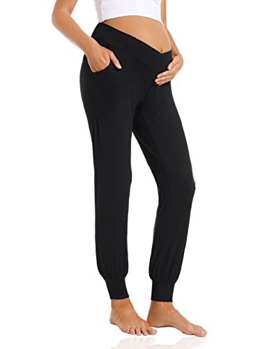 Foucome Women's Maternity Pants Under Belly Activewear Joggers - color: 2pack Black, size: XX-Large