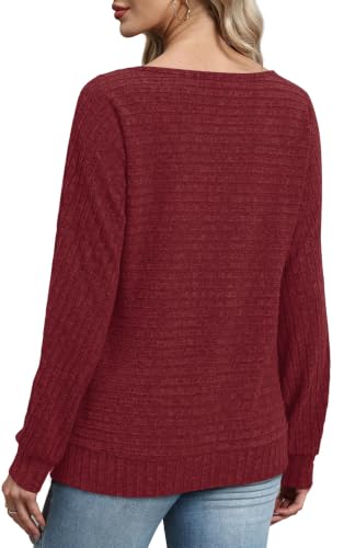 Sampeel Long Sleeve Shirts for Women Crewneck Tunic Tops Oversized Sweaters - color: Burgundy, size: Medium