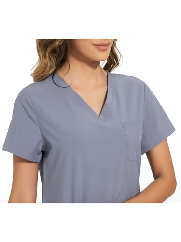 Scrubs Tops for Woman - Soft Stretch, V-Neck Tops - color: Grey, size: Large