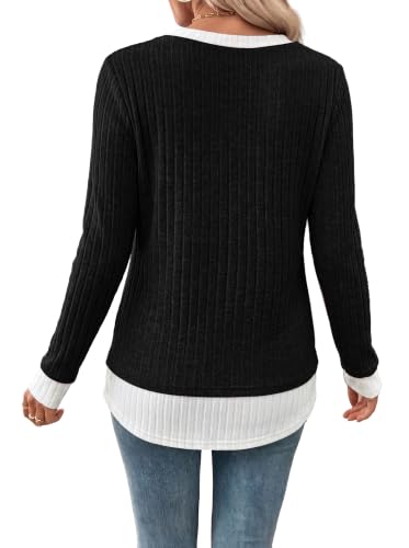 WIHOLL Womens Long Sleeve Shirts Fall Outfits Lightweight Sweaters 2026 - color: Black - White, size: Large