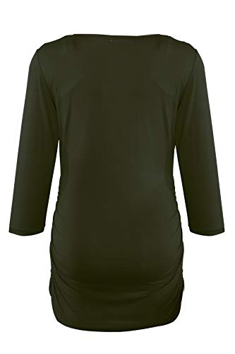 Smallshow Women's Maternity Tunic Shirts 3/4 Sleeve Ruched Pregnancy Tops - color: Army Green-black-grey(3 Pack), size: Large