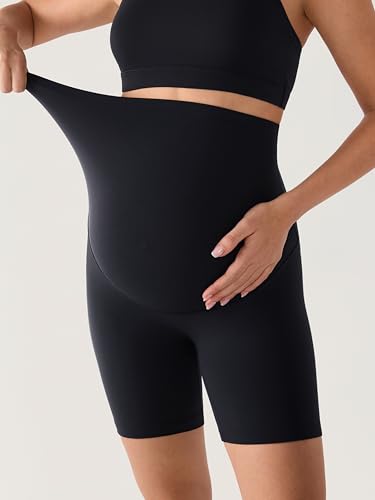 MOMANDA No Front Seam Maternity Biker Shorts 6" - color: Black, size: Medium
