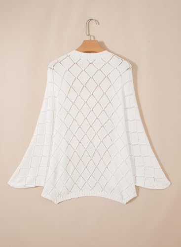 Sidefeel Women's Crochet Oversized Cardigan Sweaters Spring Hollow Out Long Batwing Sleeve Summer Shrugs Lightweight Sweater - color: White, size: Large