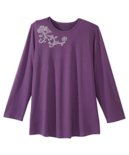 Silverts Women's Adaptive Open Back Long Sleeve Top, Assisted Dressing - color: Eggplant, size: XX-Large
