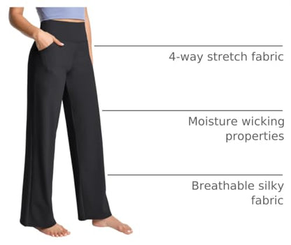 BUBBLELIME Women High Waist Wide Legs Yoga Pants Loose Sweatpants Pockets - color: Basic Wide Legs_black, size: Medium