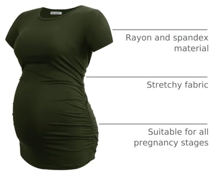 Smallshow Women's 4 Pack Maternity Shirts Short Sleeve Pregnancy Tops Clothes - color: Army Green-black-deep Green-deep Grey(4 Pack), size: X-Large