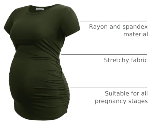 Smallshow Women's 4 Pack Maternity Shirts Short Sleeve Pregnancy Tops Clothes - color: Army Green-black-deep Green-deep Grey(4 Pack), size: Large
