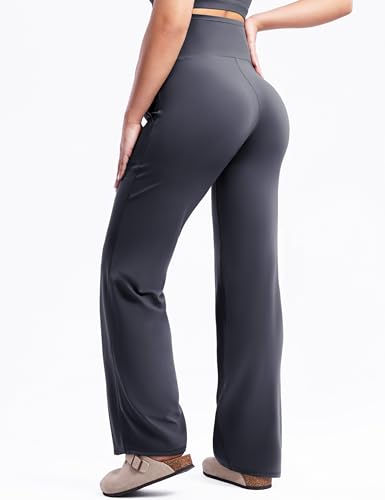 POSHDIVAH Creamluxe Maternity Wide Leg Pants Pregnancy Work Trousers - color: Charcoal Gray, size: Medium