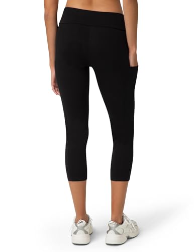 no nonsense Women's Cotton Capri Leggings with Side Pockets Workout Stretch Pants - color: Black, size: 2X