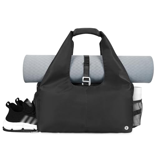 Sportsnew Tote Yoga Mat Gym Bag 20L Women W/Shoe Compartment Wet Dry Pocket - color: Black