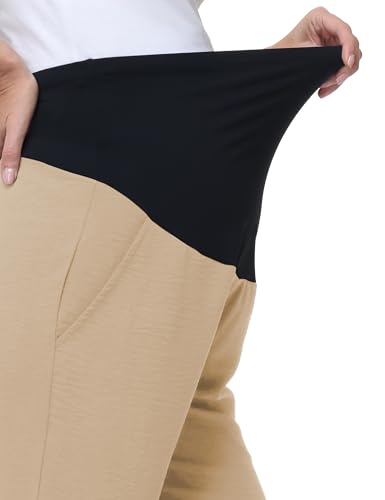 Women's Maternity Palazzo Pants Wide Leg Trousers - color: Khaki, size: Large