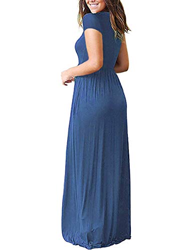 MISFAY Women's Short Sleeve Maxi Dresses Long Casual Dresses with Pockets - color: Beja Blue, size: XX-Large