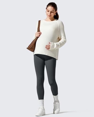 G4Free BareFeel Fleece Lined Maternity Leggings with Pockets Winter - color: Dark Gray, size: X-Large