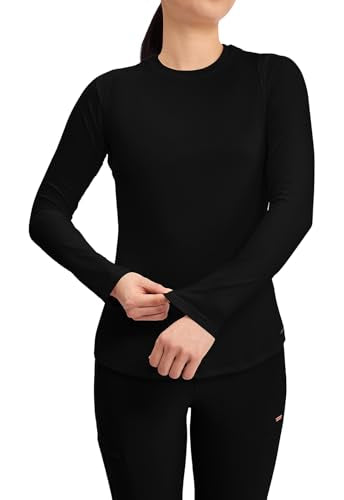 Cherokee Underscrub Long Sleeve Women’s Knit Tee Nursing Underscrubs Crew Neck Layering Top for Women - CK773 - color: Black, size: X-Small