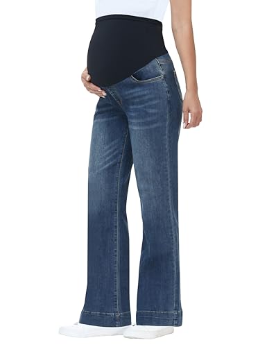 Women's Maternity Jeans Wide Leg Pants - color: Retro Blue, size: X-Large