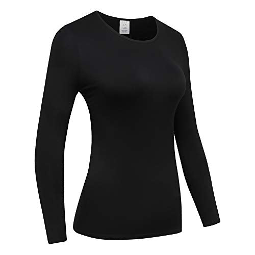 OThread & Co. Women's Long Sleeve T-Shirt Comfy Underscrub Tee Basic Stretch Layer - color: Black, size: Small