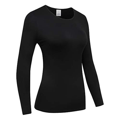 OThread & Co. Women's Long Sleeve T-Shirt Comfy Underscrub Tee Basic Stretch Layer - color: Black, size: Small