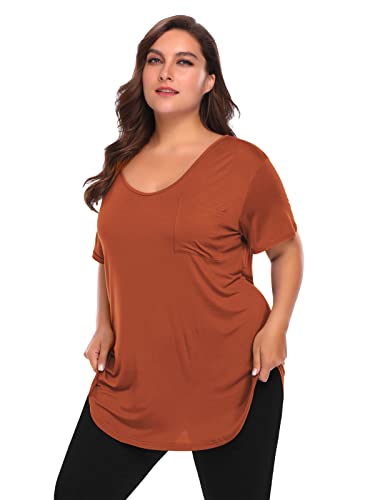 BELAROI Women Plus Size Tops V-Neck Tunics Shirts - color: Dark Orange, size: Medium
