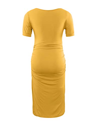 Peauty Side Ruched Maternity Bodycon Dress Short Sleeve Style Baby Shower - color: K. Ginger, size: Medium