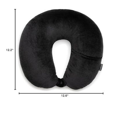 Brookstone Microbead Neck Pillow Soft Travel Pillow with Phone Pocket - color: Black
