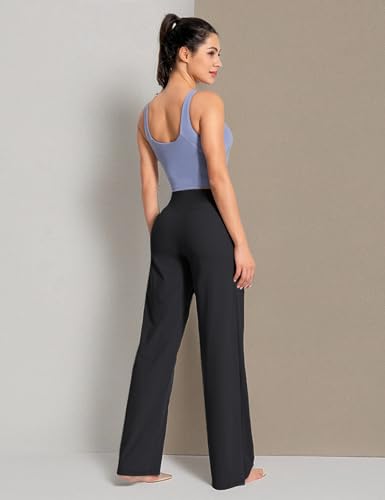 BUBBLELIME Women High Waist Wide Legs Yoga Pants Loose Sweatpants Pockets - color: Basic Wide Legs_black, size: Medium