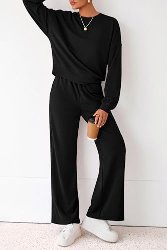 PRETTYGARDEN Women 2 Piece Outfits Fall Sweatsuit Lounge Set - color: Black, size: Small