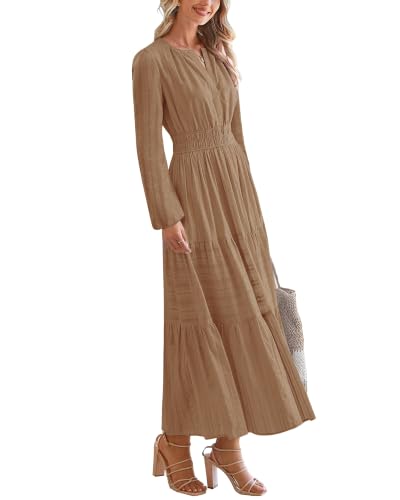 CzzzyL Nursing Fall Dresses for Women Maxi Dress with Pockets - color: Coffee, size: X-Large