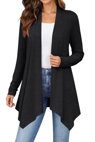 Zeagoo Lightweight Cardigan for Women Long Sleeve Open Front Cardigans - color: Black, size: Medium