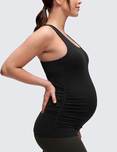 CRZ YOGA Maternity Racerback Tank Tops - color: Black, size: Large