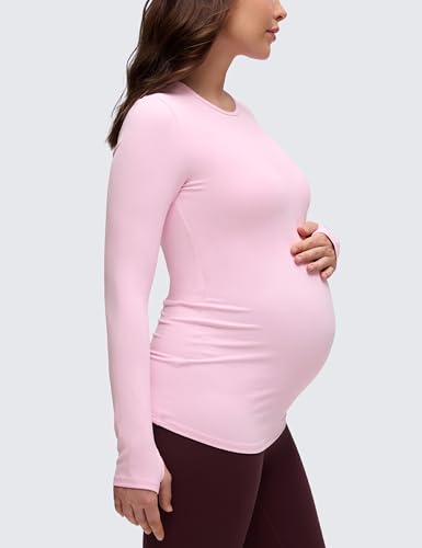 CRZ YOGA Maternity Crewneck Top - color: Pink Peony, size: Medium