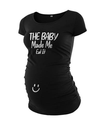 Decrum Maternity Short Sleeve Graphic Print T Shirts - color: Mts Black- Baby Made Me Eat It Maternity Shirt, size: Small