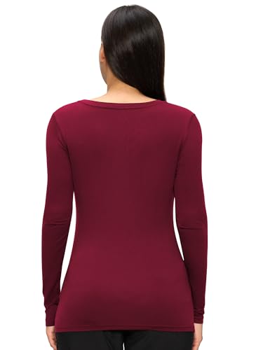 Underscrub Long Sleeve Women Crew Neck Comfort Tee, Scrub Undershirt - color: Burgundy, size: XX-Small