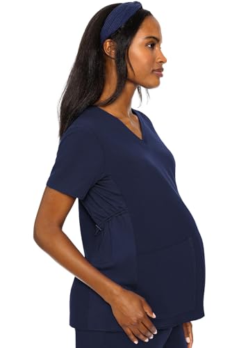 Med Couture Touch Maternity Scrub Top Womens V-Neck 2 Pockets Pregnancy Fit - color: Navy, size: Medium