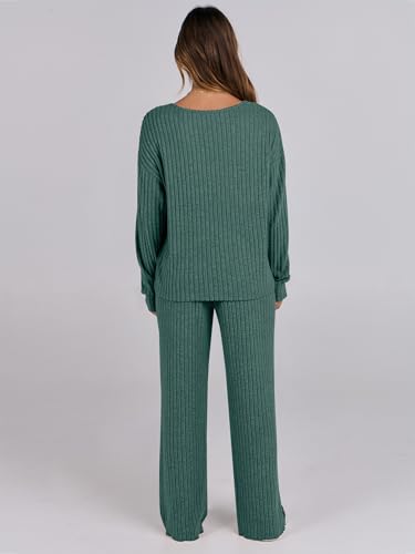 ANRABESS Women 2 Piece Lounge Pajamas Sets Casual Fall Outfits - color: Green, size: Medium