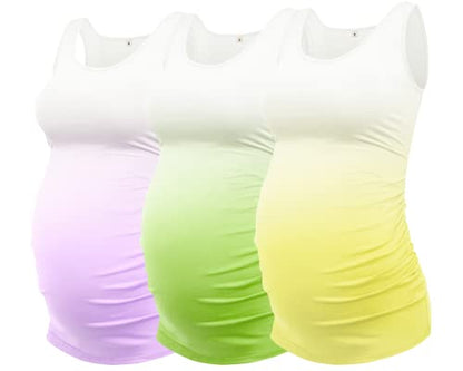 AMPOSH Womens Maternity Tank Tops 3 Pack Cotton Sleeveless Ruched Side Pregnancy Postpartum Shirts Soft Stretch Basic Top - color: 29 Tie Dye Lavender/Green/Yellow, size: Small