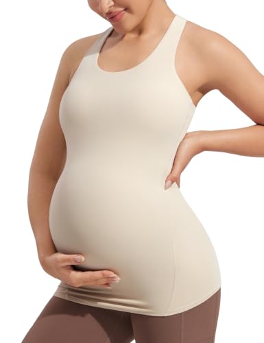 POSHDIVAH Maternity Racerback Tank Tops for Women - color: Khaki, size: X-Small