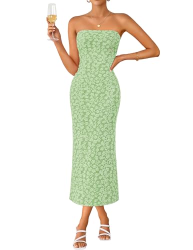 ZESICA Women's Floral Strapless Bodycon Weeding Guest Dress - color: Green, size: Medium