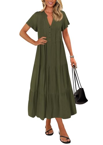 KIRUNDO Summer Maxi Dresses for Women with Pockets 2026 - color: Army Green, size: Medium
