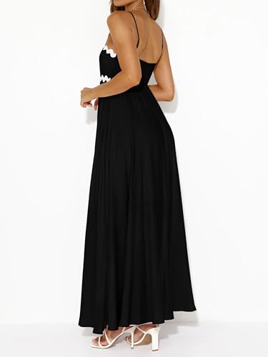 PRETTYGARDEN Women Spaghetti Strap Boho Maxi Dresses Flowy - color: Black, size: XX-Large