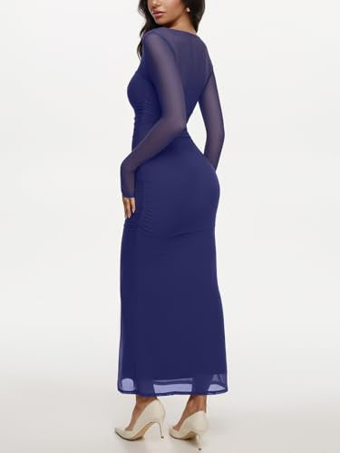 REORIA Womens Long Sleeve Wedding Guest Maxi Dresses - color: Bellwether Blue, size: X-Large