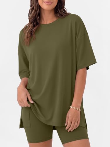 LILLUSORY Womens Lounge Sets 2 Piece Matching Pajamas Summer Outfit 2026 - color: Army Green, size: Large