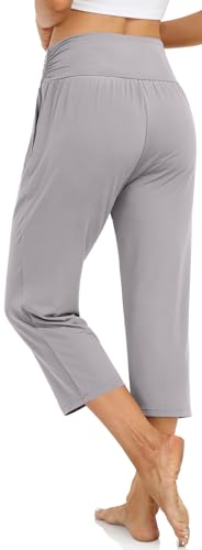 UEU Women's Yoga Capri Pants Loose Soft Drawstring Workout Sweatpants - color: Capris, Light Grey, size: 3X-Large