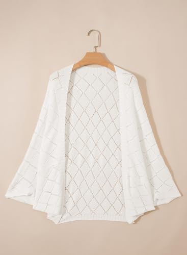 Sidefeel Women's Crochet Oversized Cardigan Sweaters Spring Hollow Out Long Batwing Sleeve Summer Shrugs Lightweight Sweater - color: White, size: Large