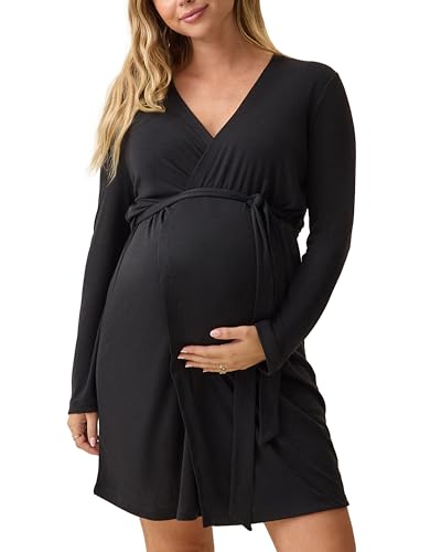 Kindred Bravely Essentials Ribbed Maternity Nursing Robe for Breastfeeding - color: Black, size: X-Large