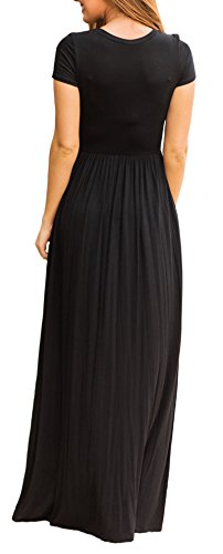VIISHOW Women's Short Sleeve Loose Plain Maxi Dresses Casual Long Dresses with Pockets - color: Black, size: 3X-Large