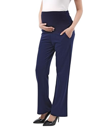 Alina Mae Maternity Work Pants Over The Belly Bootcut Dress Pants for Women - color: Trouser Style - Navy, size: 12-14