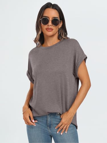 AUTOMET Women's Oversized Short Sleeve T Shirts Summer Tops - color: Coffee Grey, size: 3X-Large