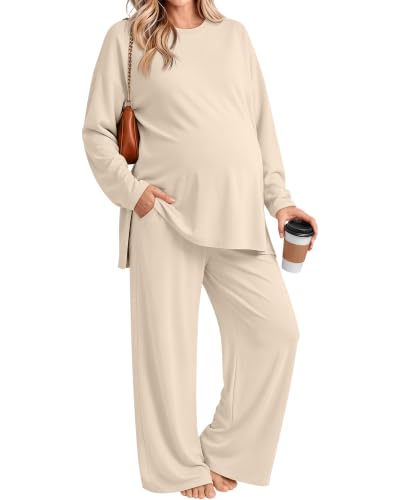Riyiper Womens Oversized Maternity Pajama 2 Piece Set - color: Apricot, size: Medium
