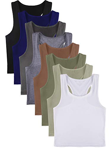 Geyoga 8 Pcs Crop Tank Top - color: Gray, Green, Navy, Black, Coffee, White, size: XX-Large