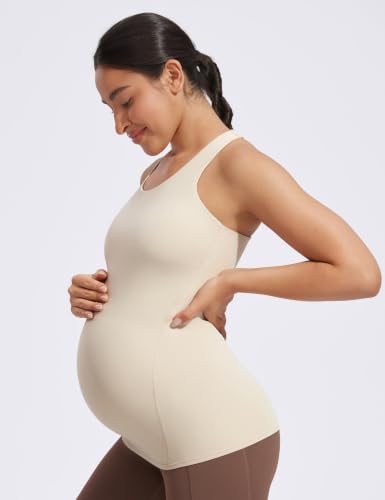POSHDIVAH Maternity Racerback Tank Tops for Women - color: Khaki, size: X-Large